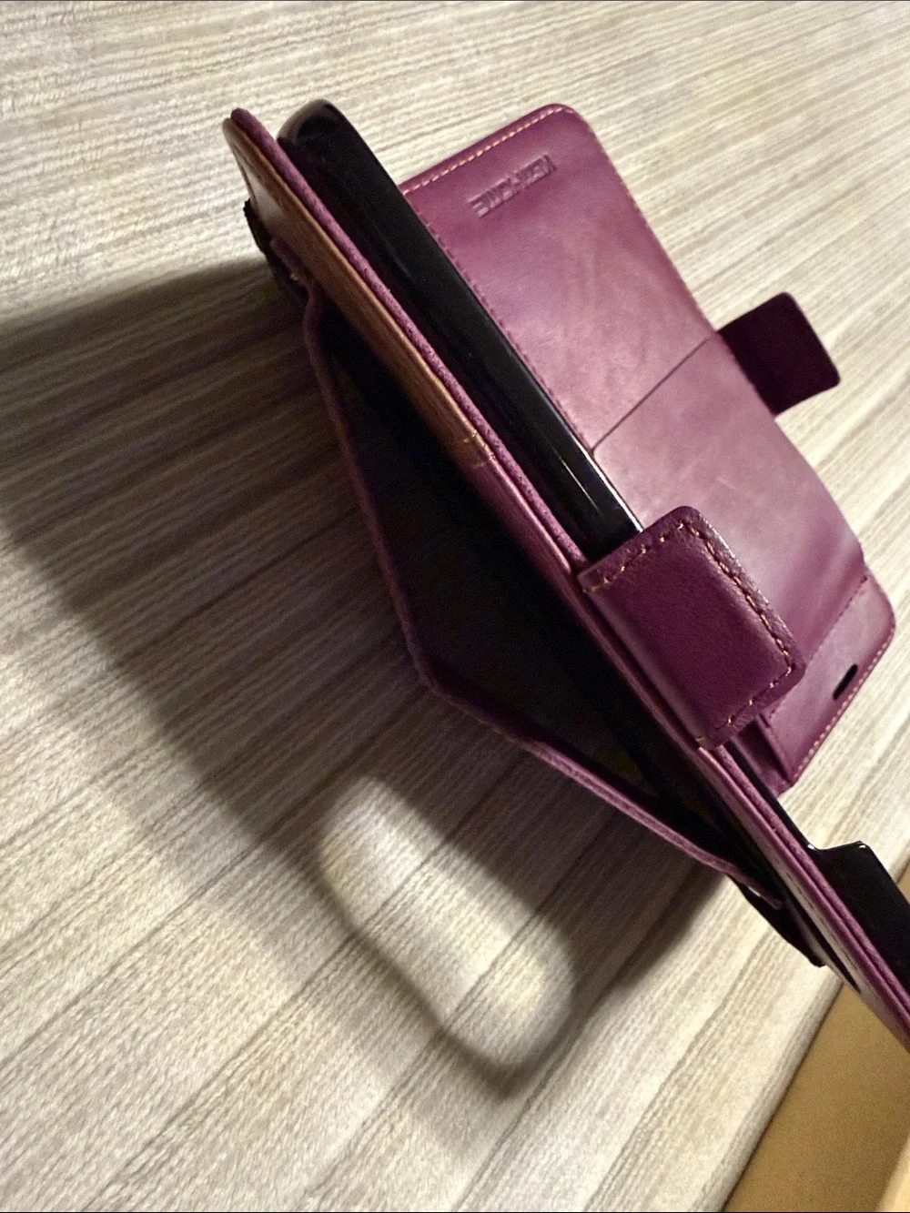 Two-Tone Wine and Brown Leather Phone Case Wallet